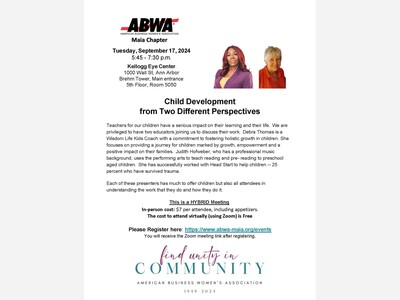 ABWA Maia Chapter  Child Development Two Perspectives Deborah Thomas and Judith Hofweber